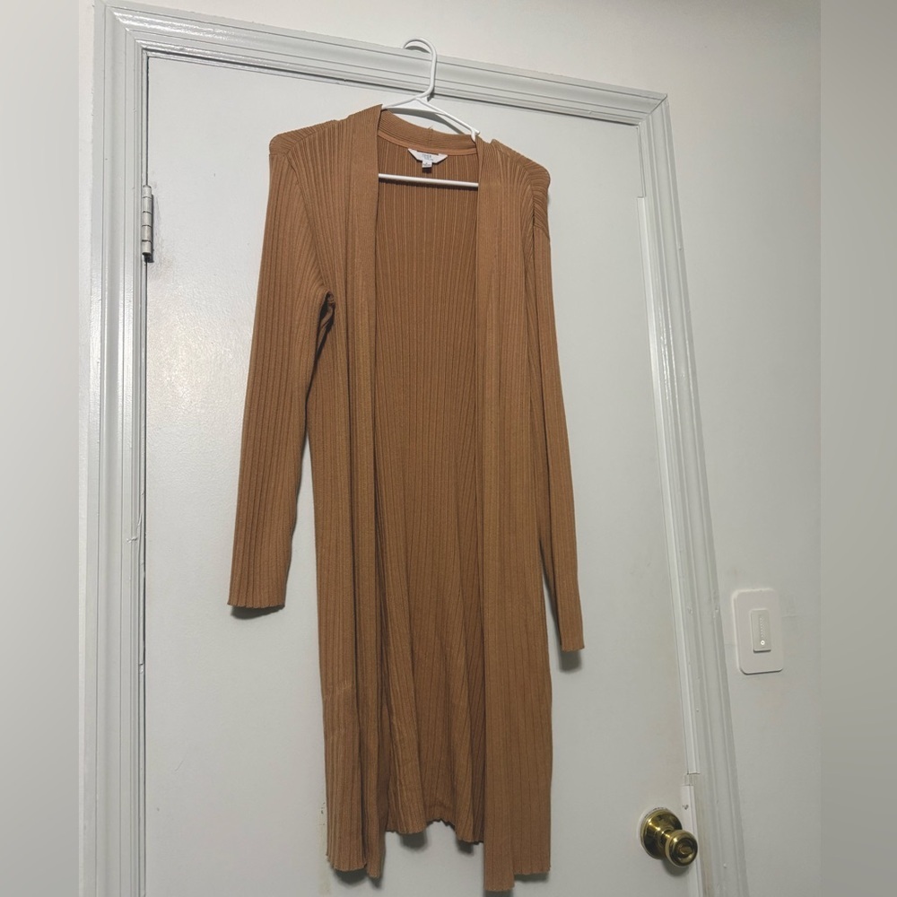 Light Tan Ribbed Long Cardigan